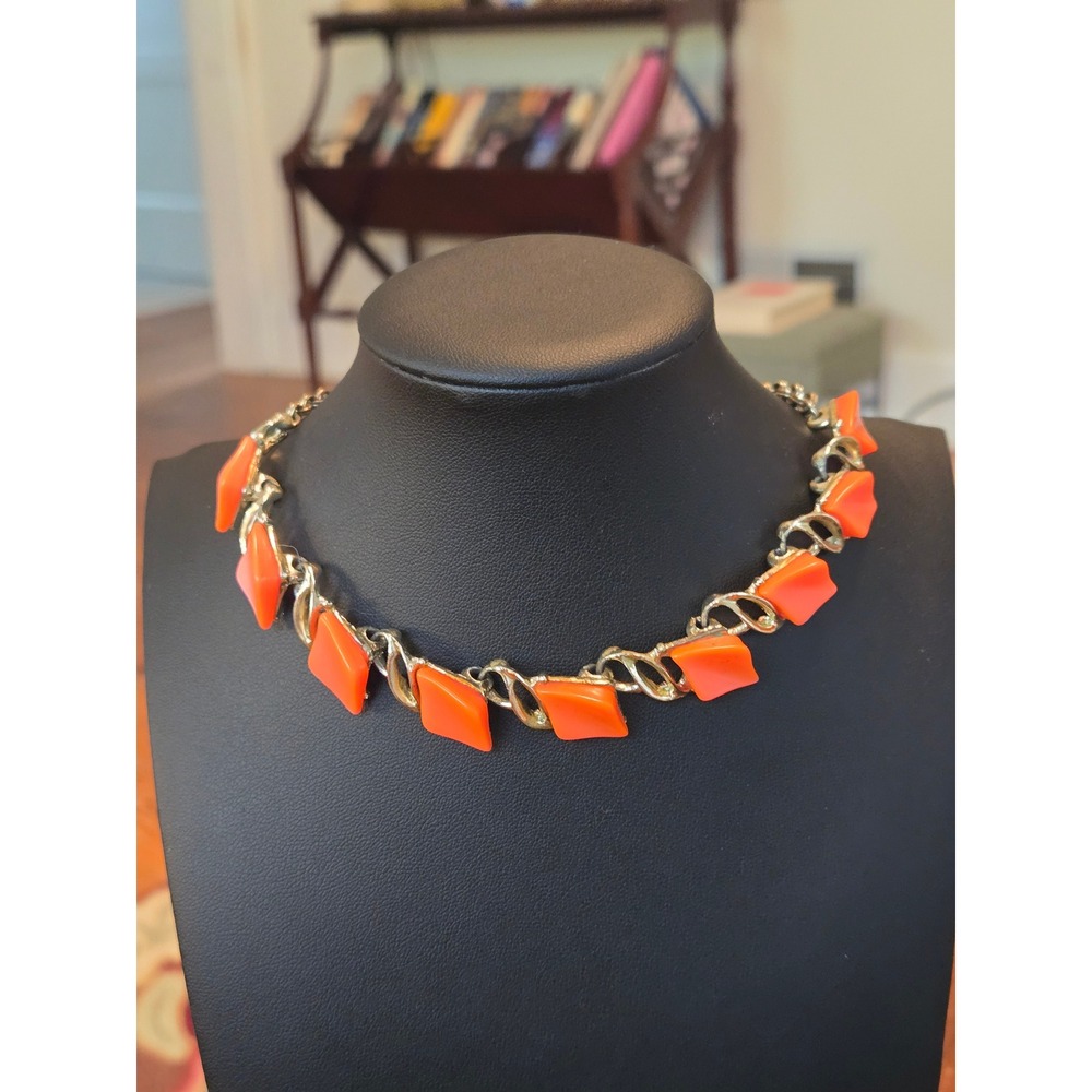 Coro Orange Goldtone Thermoset Necklace Vintage